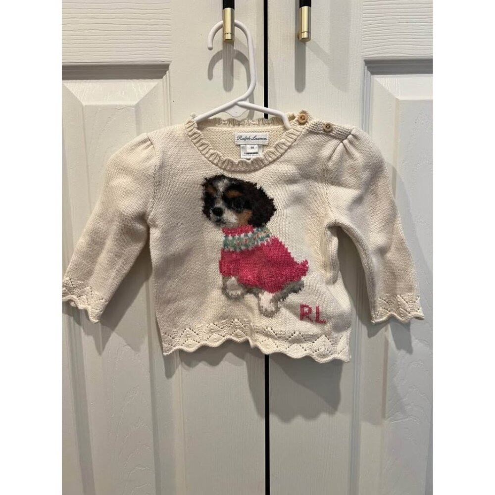 Ralph Lauren girls vintage puppy sweater size 9 months (runs small)